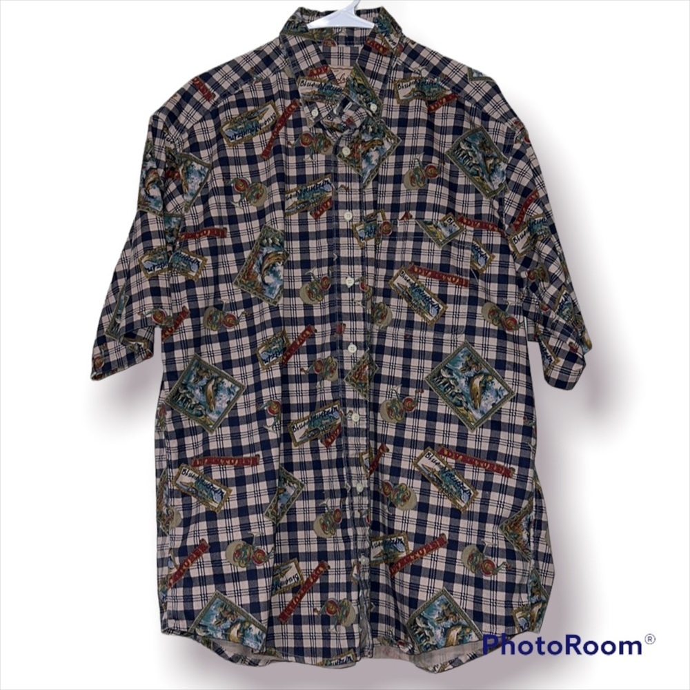 Woolrich mens XL casual button down shirt fishing reel fish camping adventure